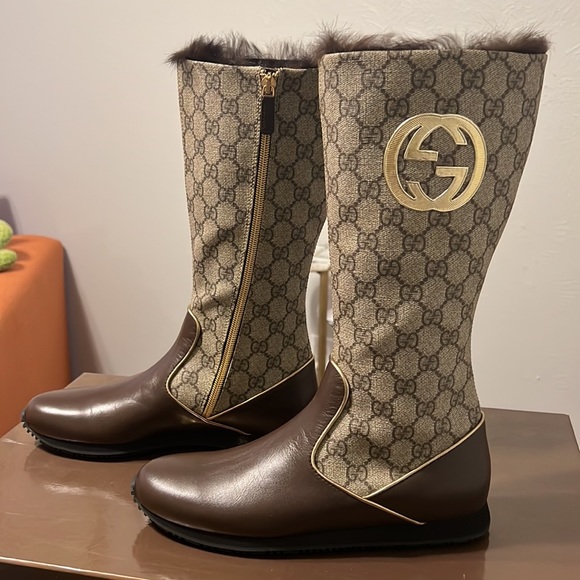 Gucci GG Monogram Leather/Canvas Boots - Picture 2 of 12